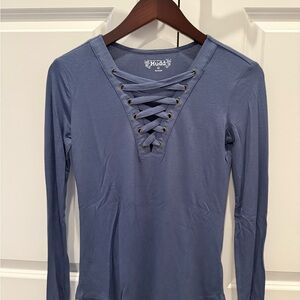 Mudd Long Sleeve Lace-Up Top in Blue